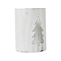 Evergreen Distressed White Metal Candle Holder 6x4.25x4.25