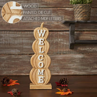 Pumpkin Stack Welcome Wooden Sign Medium 16.5x5.5x2.5