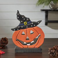 Jack O' Lantern w/ Witch Hat Wood Decor 10x8x2