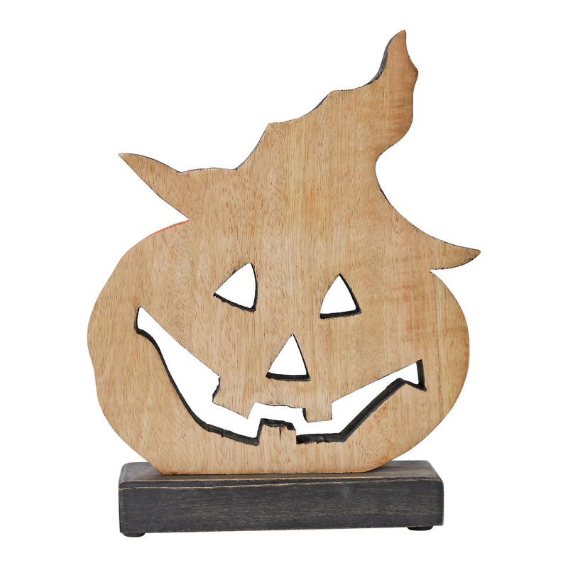 Jack O' Lantern w/ Witch Hat Wood Decor 10x8x2