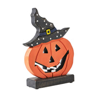 Jack O' Lantern w/ Witch Hat Wood Decor 10x8x2