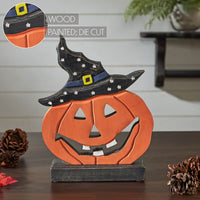 Jack O' Lantern w/ Witch Hat Wood Decor 10x8x2