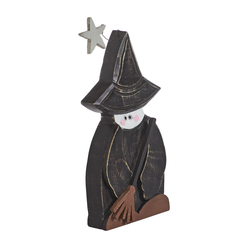 Witch w/ Broom Wooden Figurine 10x5.5x1.5