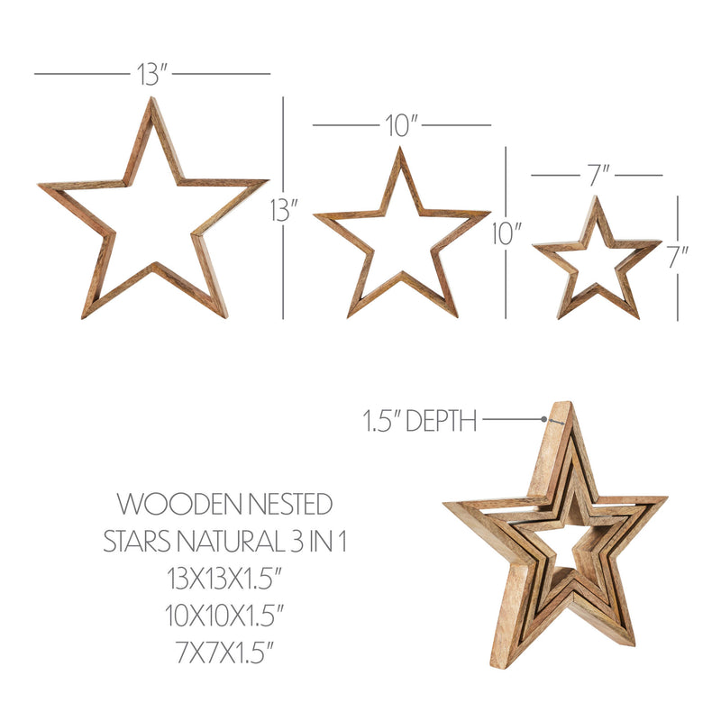 Wooden Nested Stars Natural 3-in-1 13x13x1.5 **BACKORDERED UNTIL JULY 2025**