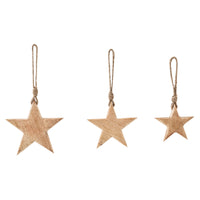 Wooden Star Natural Decorative Ornament Set of 3 Sizes