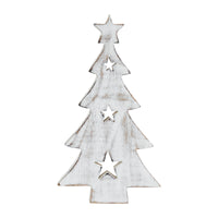 Christmas Tree w/ Stars White Wooden Figurine 10x5.75x1