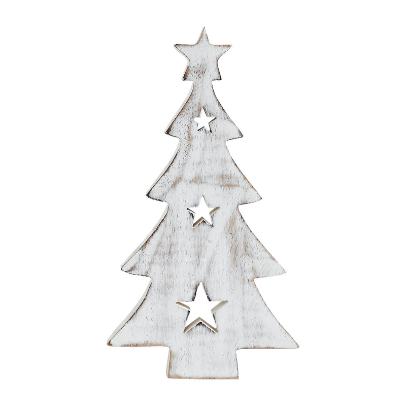 Christmas Tree w/ Stars White Wooden Figurine 10x5.75x1