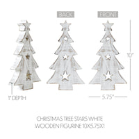 Christmas Tree w/ Stars White Wooden Figurine 10x5.75x1