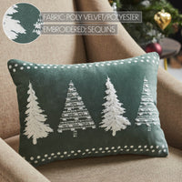 4 Christmas Trees Green Velvet Pillow 14x10