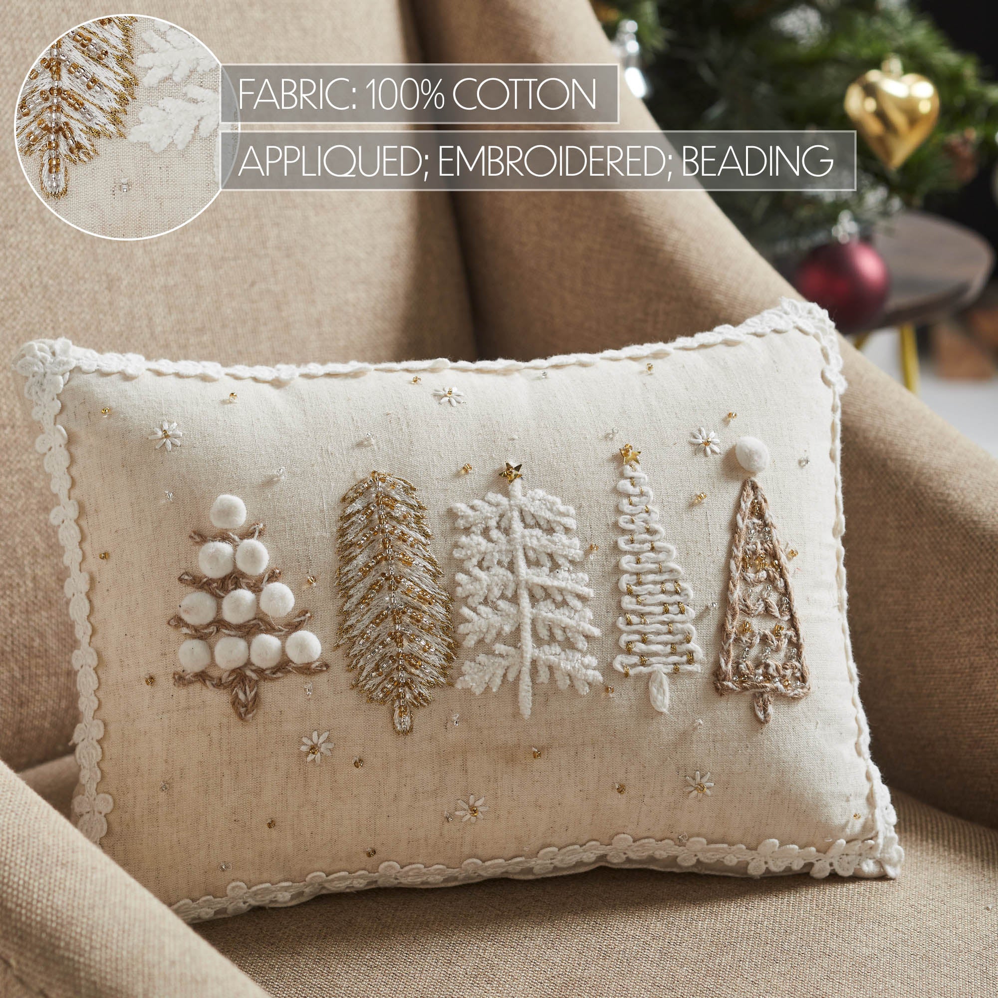 Throw Pillows Beaded Christmas Pillows Christmas Trees White