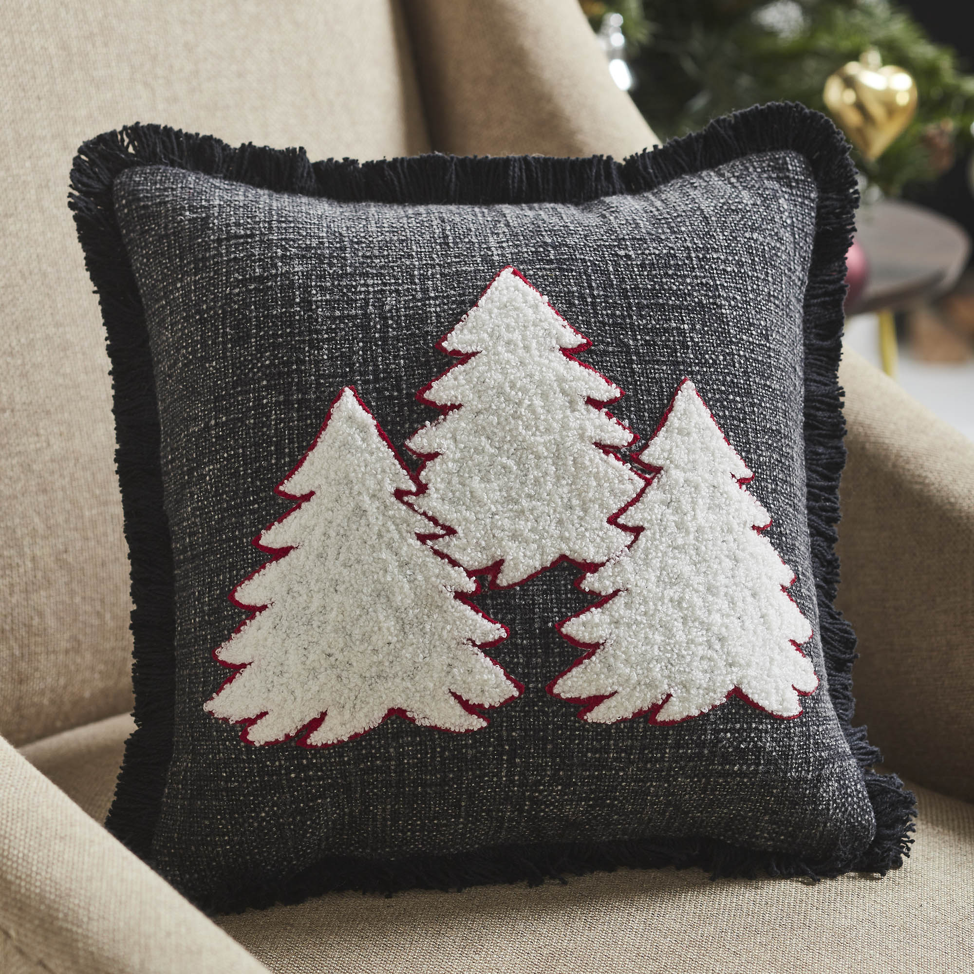 Christmas Trees Black Woven Pillow 12x12 - Main Image
