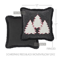 3 Christmas Trees Black Woven Pillow 12x12