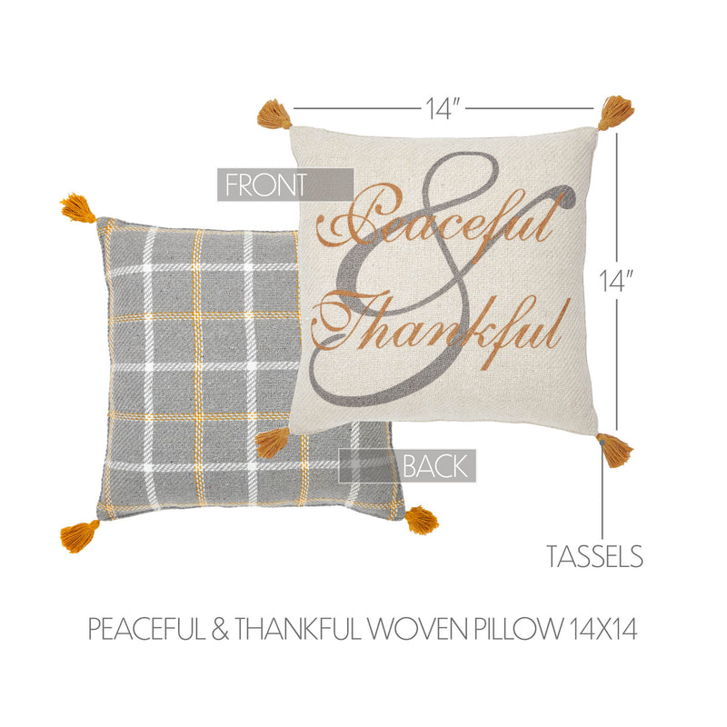 Harvest Blessings Peaceful & Thankful Woven Pillow 14x14