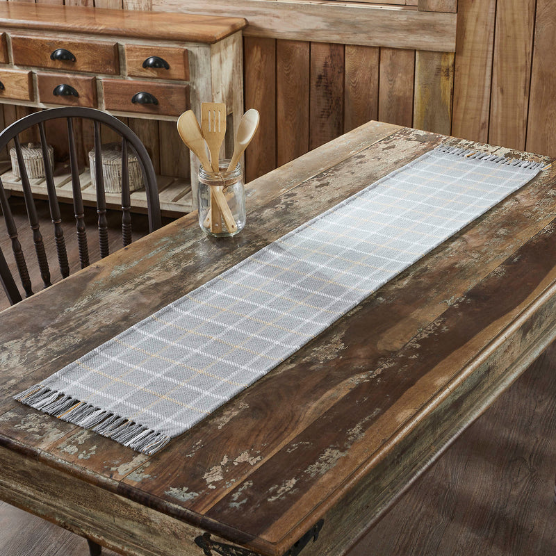 Warm plaid table runner styled for fall