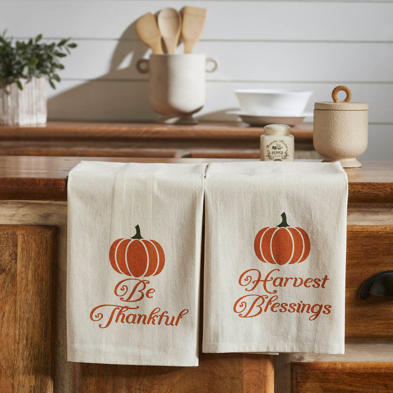 Harvest Blessings Pumpkin Tea Towel Set of 2 19x28