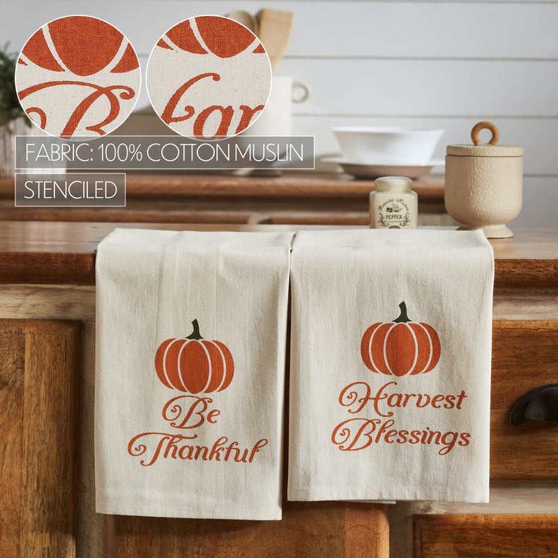 Harvest Blessings Pumpkin Tea Towel Set of 2 19x28