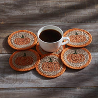 Harvest Blessings Natural Stencil Pumpkin Coaster Set of 6