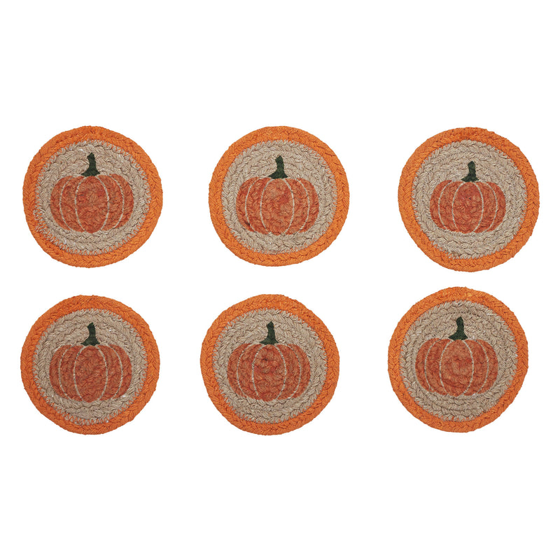 Harvest Blessings Natural Stencil Pumpkin Coaster Set of 6