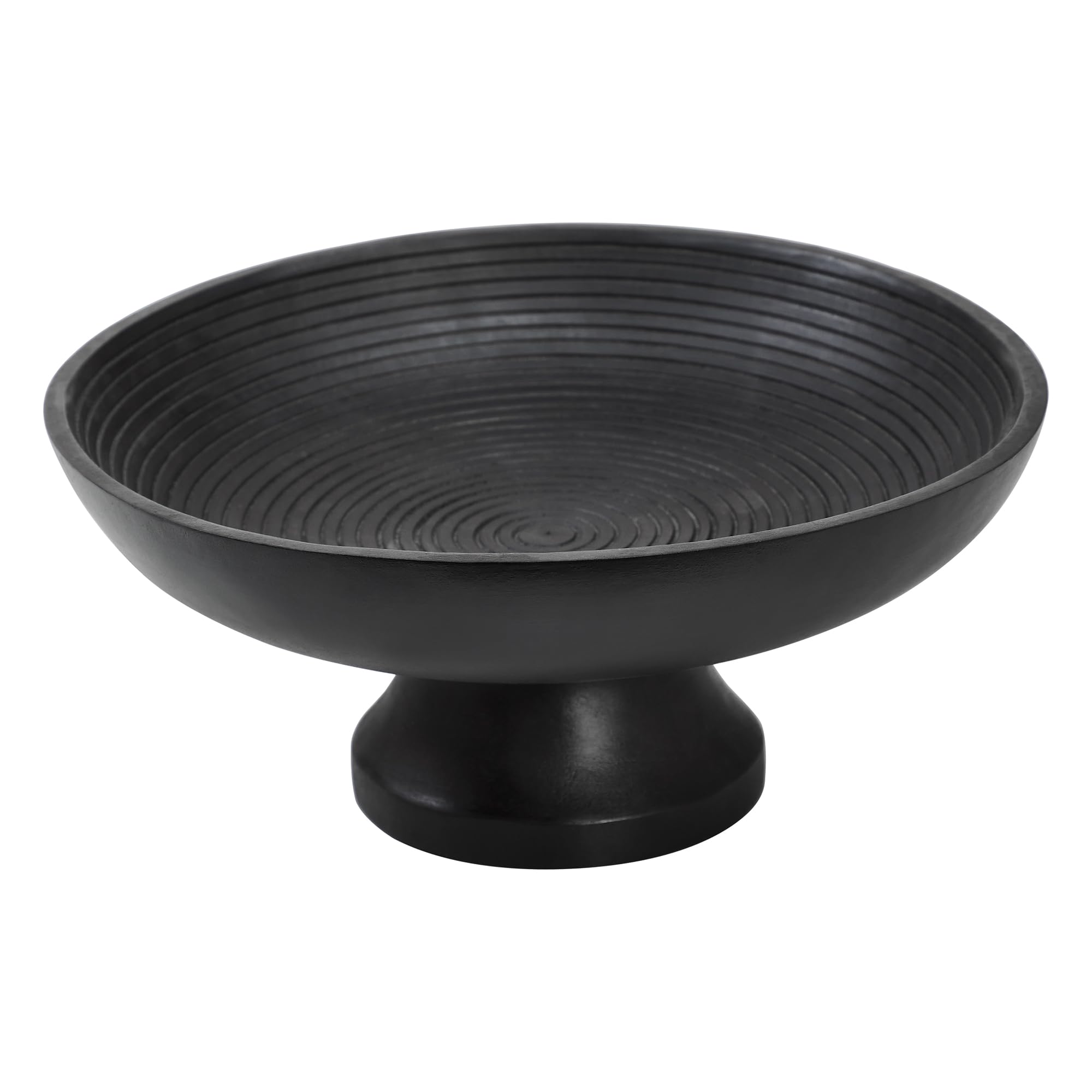 Ribbed Black Wooden Bowl 12x12x5.5