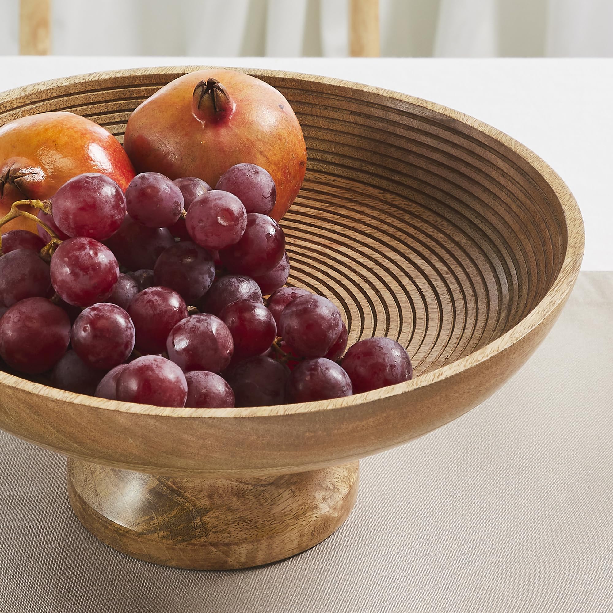 Ribbed Natural Wooden Bowl 12x12x5.5