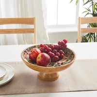 Natural with Bird Print Wooden Bowl 12x12x5.5