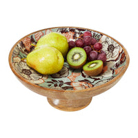 Natural with Bird Print Wooden Bowl 12x12x5.5