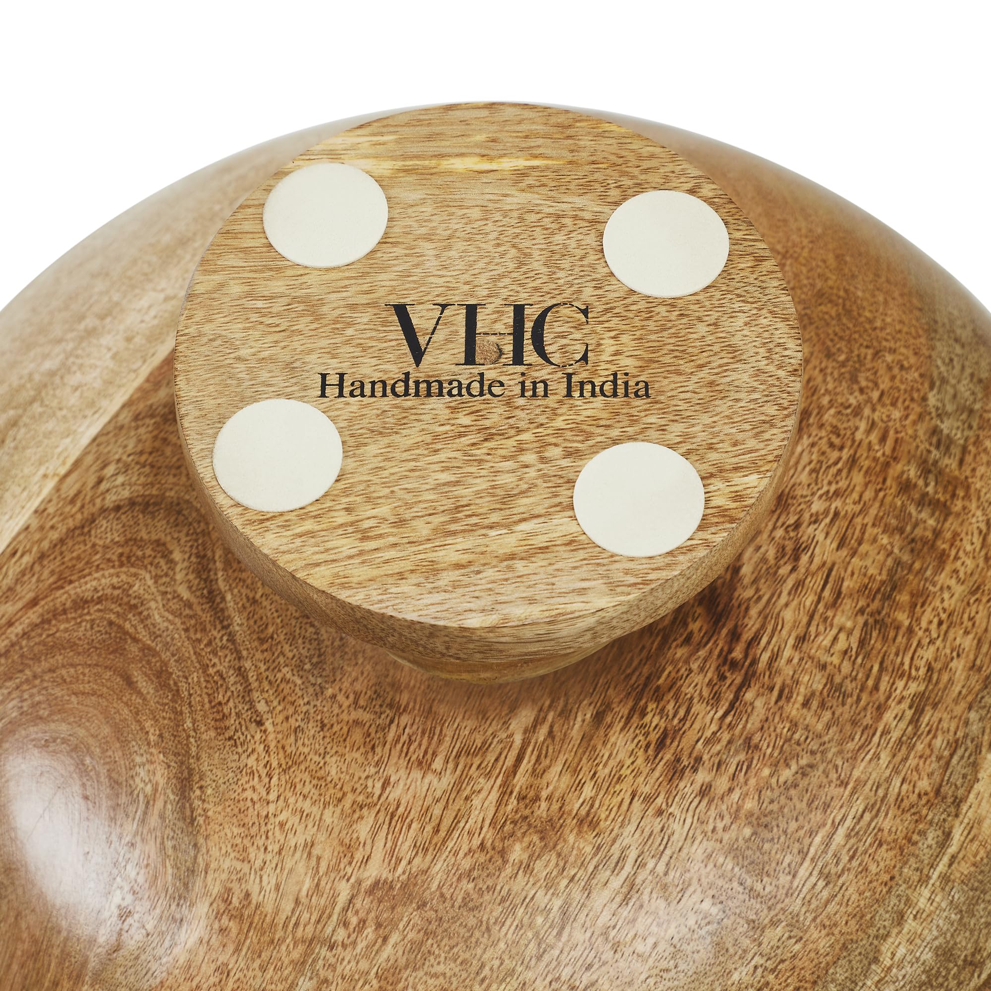 Natural with Bird Print Wooden Bowl 12x12x5.5