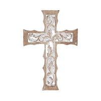 Natural & Distressed White Wooden Cross Wall Hanging 18x12