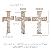 Natural & Distressed White Wooden Cross Wall Hanging 18x12