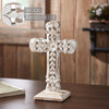 Natural & Distressed White Wooden Cross w/ Rosette Center & Base 13x8x5