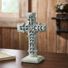 Distressed Grey Wooden Cross w/ Rosette Center & Base 13x8x5