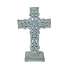 Distressed Grey Wooden Cross w/ Rosette Center & Base 13x8x5