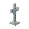 Distressed Grey Wooden Cross w/ Rosette Center & Base 13x8x5