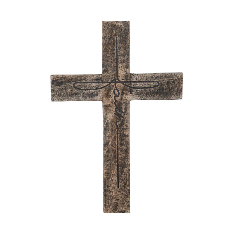 Distressed Grey FAITH Wooden Cross 18x12