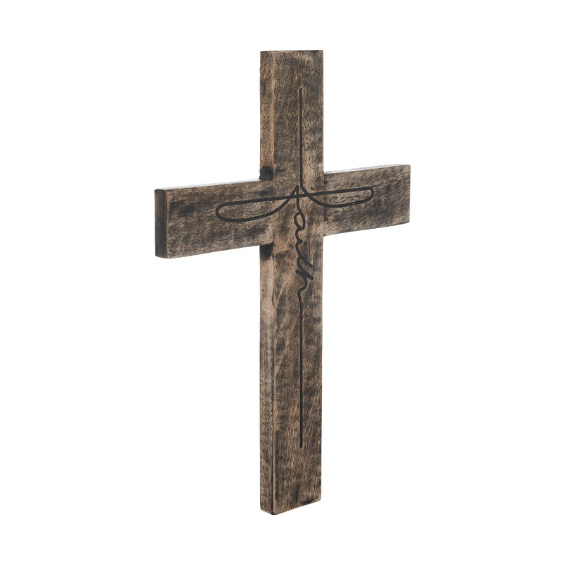 Distressed Grey FAITH Wooden Cross 18x12