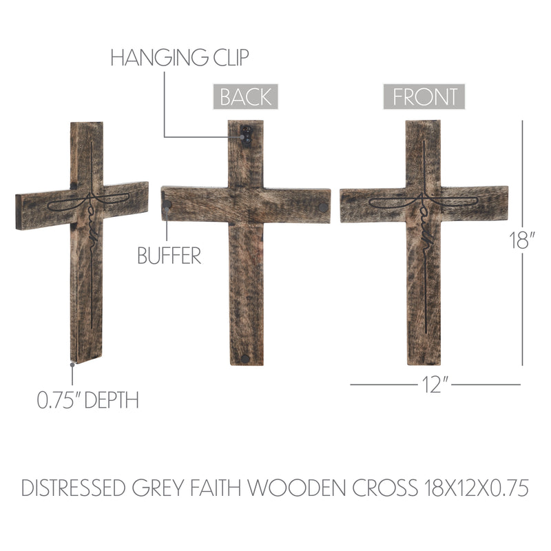 Distressed Grey FAITH Wooden Cross 18x12