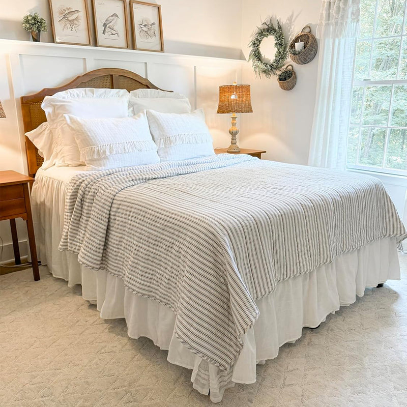 Timeless Ticking Gray Twin Quilt 86Lx68W