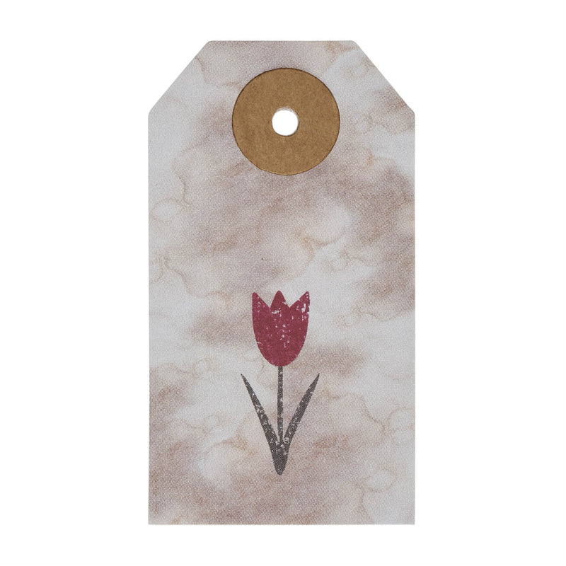 Spring In Bloom Tea Stained Red Tulip Paper Tag 2.75x1.5 w/ Twine Set of 50