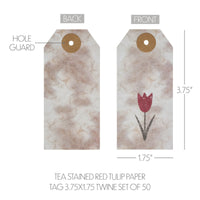 Spring In Bloom Tea Stained Red Tulip Paper Tag 3.75x1.75 w/ Twine Set of 50