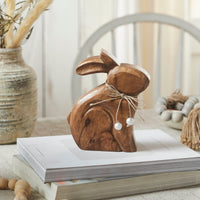 Bunny Hop Wooden Sitting Bunny Natural w/ Pearl Beads 6x7.25x1.5