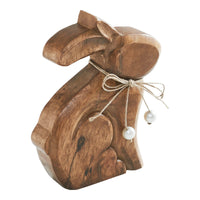 Bunny Hop Wooden Sitting Bunny Natural w/ Pearl Beads 6x7.25x1.5