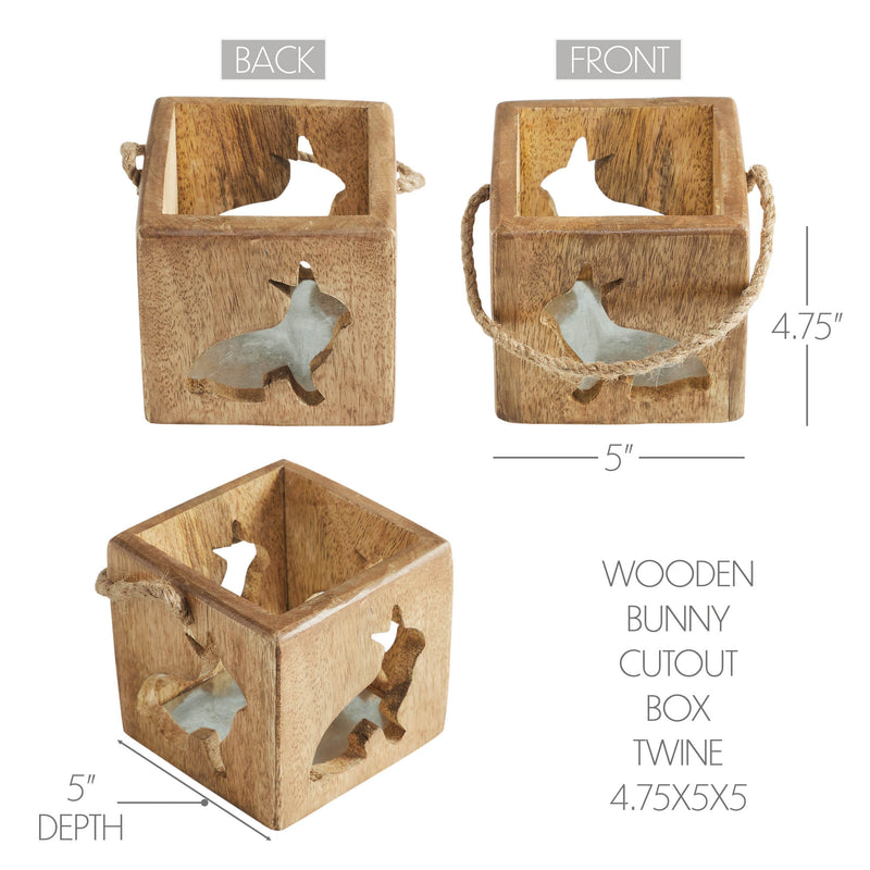 Bunny Hop Wooden Bunny Cutout Box w/ Twine 4.75x5x5