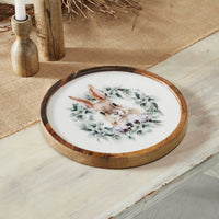 Bunny Hop Wooden Plate Natural w/ Bunny & Wreath 11.5 inch Diameter