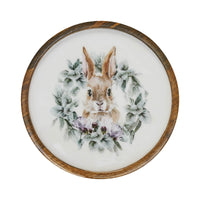 Bunny Hop Wooden Plate Natural w/ Bunny & Wreath 11.5 inch Diameter