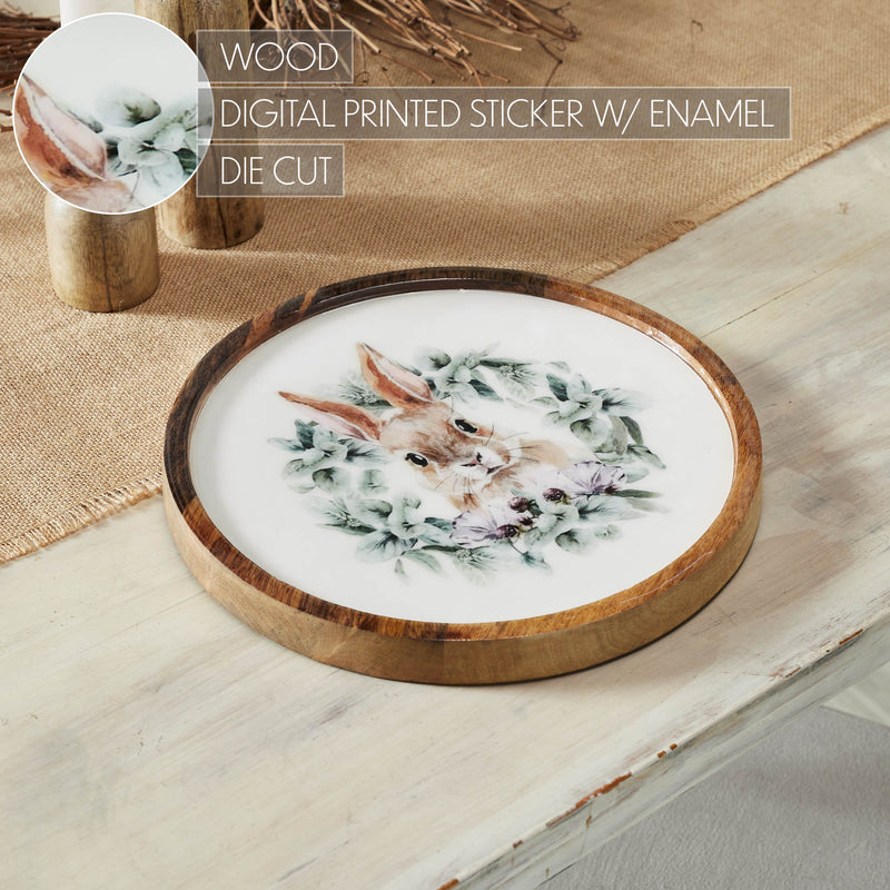 Bunny Hop Wooden Plate Natural w/ Bunny & Wreath 11.5 inch Diameter