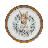 Bunny Hop Wooden Plate Natural w/ Bunny & Wreath 8 inch Diameter