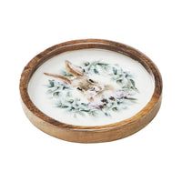 Bunny Hop Wooden Plate Natural w/ Bunny & Wreath 8 inch Diameter