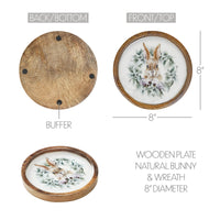 Bunny Hop Wooden Plate Natural w/ Bunny & Wreath 8 inch Diameter