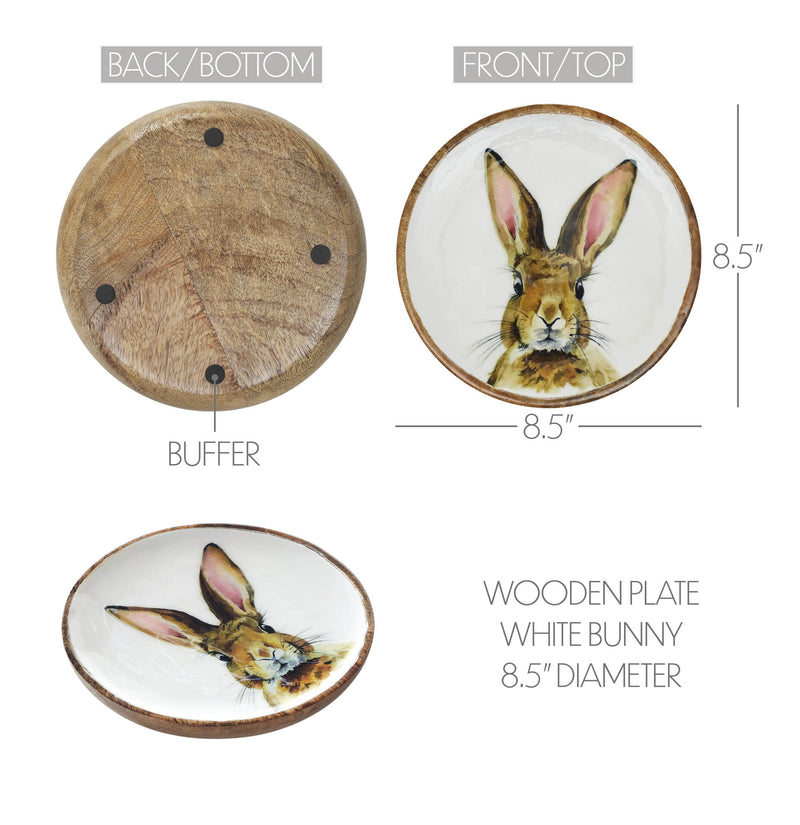 Bunny Hop Wooden Plate White w/ Bunny 8.5 inch Diameter