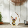 Bunny Hop Wooden Decor Egg Shape White w/ Bunny 7x5x0.75